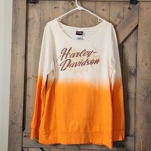 Harley Davidson Pull Over Sweatshirt XL Orange & Cream Excellent